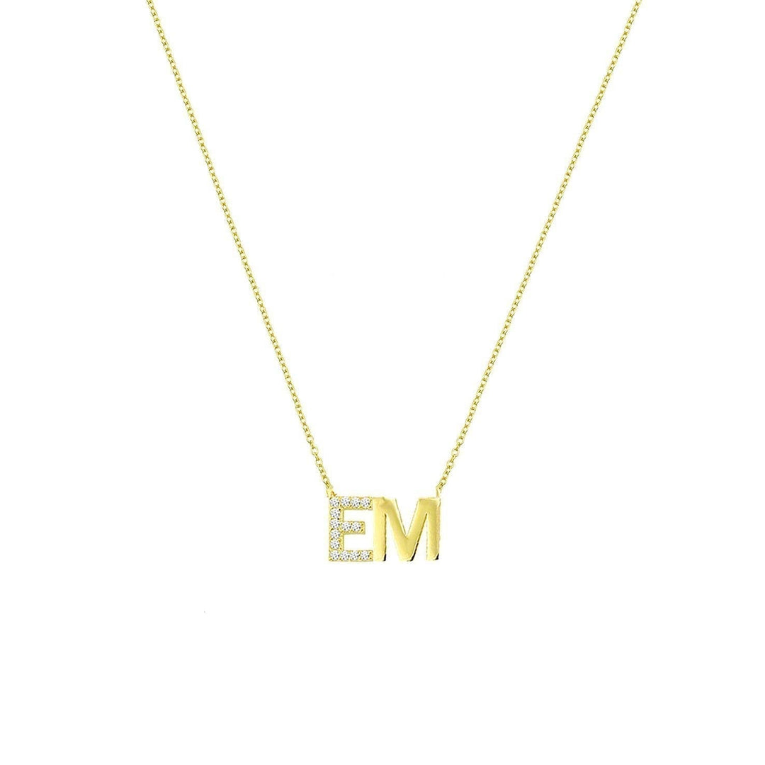 Custom Classic Initials Necklace with Crystal Detail - Wholesale JEWELRY The Sis Kiss Gold and Crystals