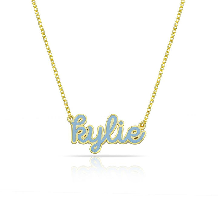 Custom Cursive Enamel Necklace - Wholesale JEWELRY The Sis Kiss Gold Baby Blue