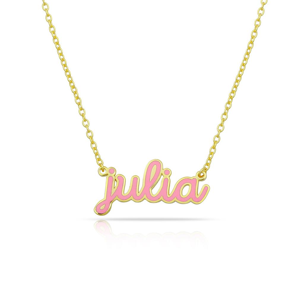 Custom Cursive Enamel Necklace - Wholesale JEWELRY The Sis Kiss Gold Pink