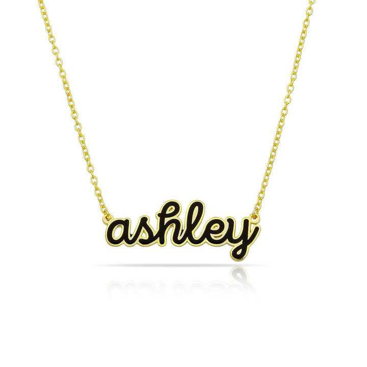 Custom Cursive Enamel Necklace - Wholesale JEWELRY The Sis Kiss Gold Black