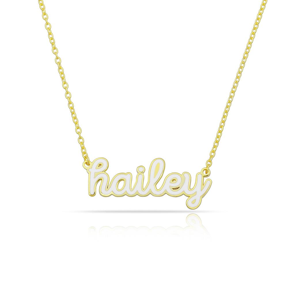 Custom Cursive Enamel Necklace - Wholesale JEWELRY The Sis Kiss Gold White